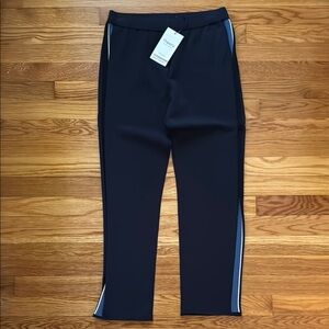 NWT Theory Black Dress Pull-On Compact Crepe Pants with White/Blue Stripes